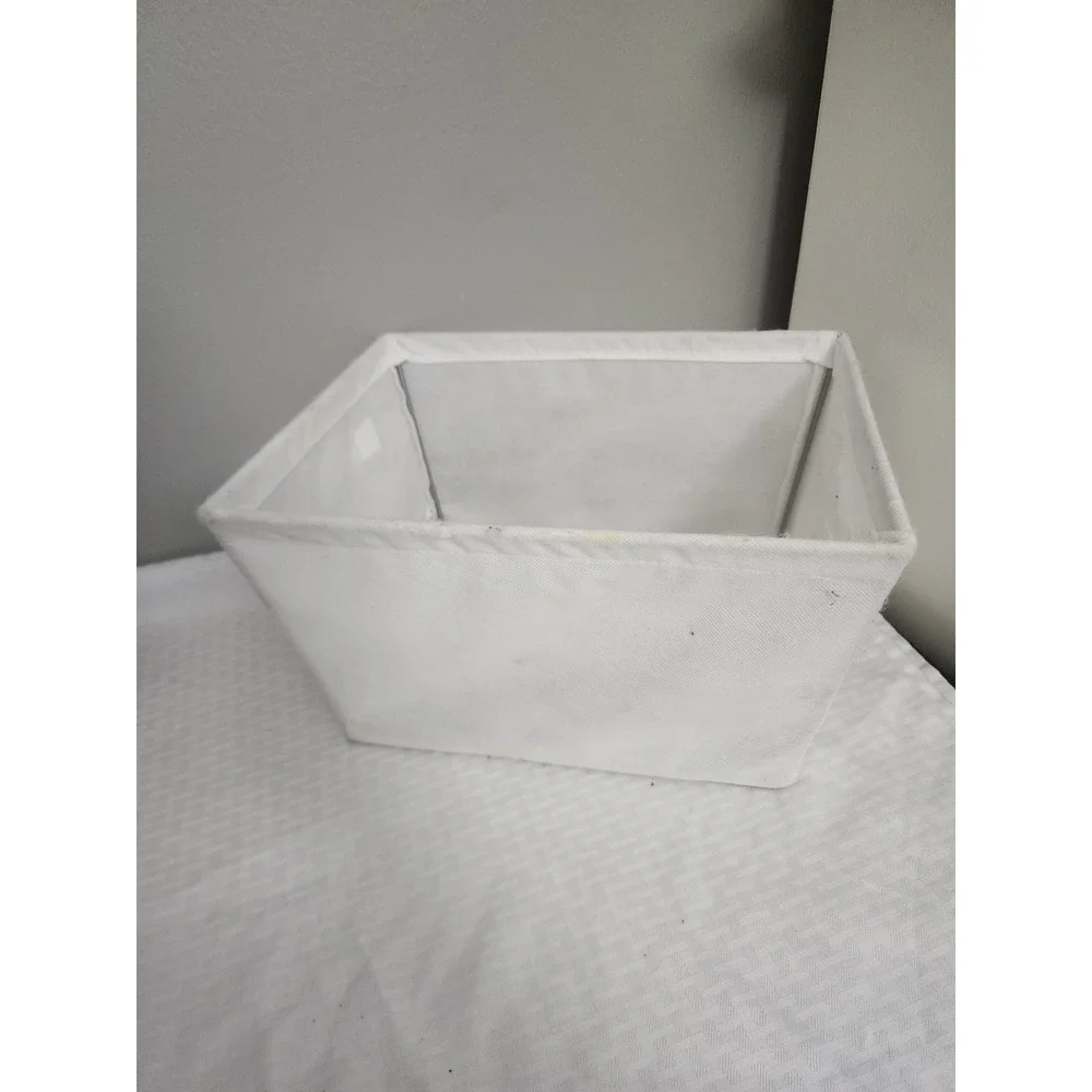 White Fabric Storage Bin Collapsible Organizer with Handle Rectangular Basket